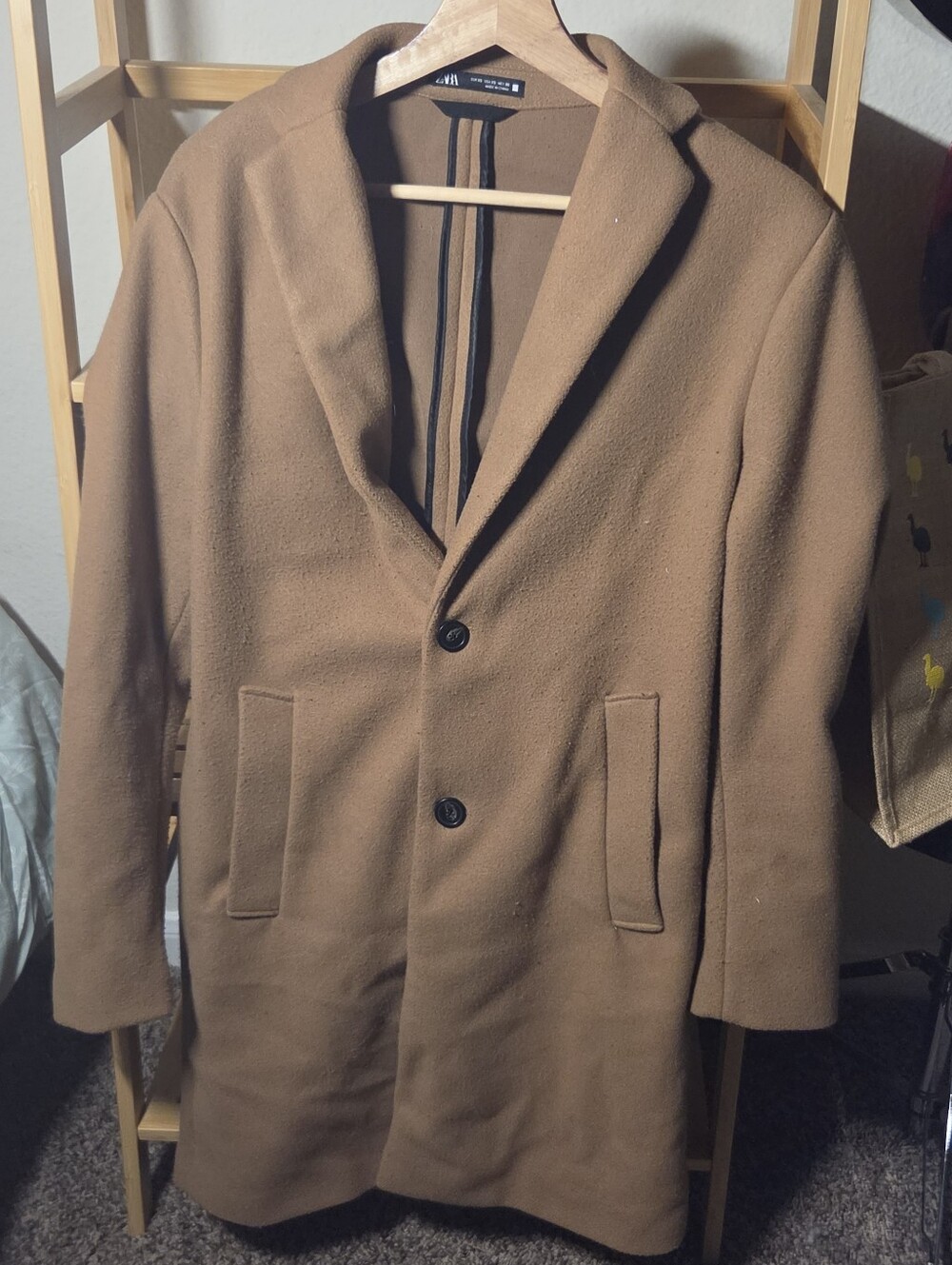 Zara Man Camel 4-Way Stretch Knit Overcoat Jacket XS